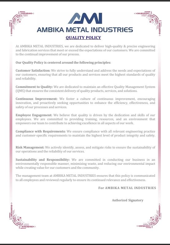 Quality Policy Certificate